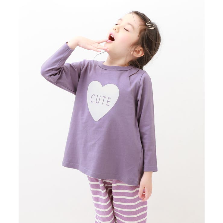 003-ハート-ラベンダー | 綿100％ ガールズ くしゅっと裾リボン | devirock