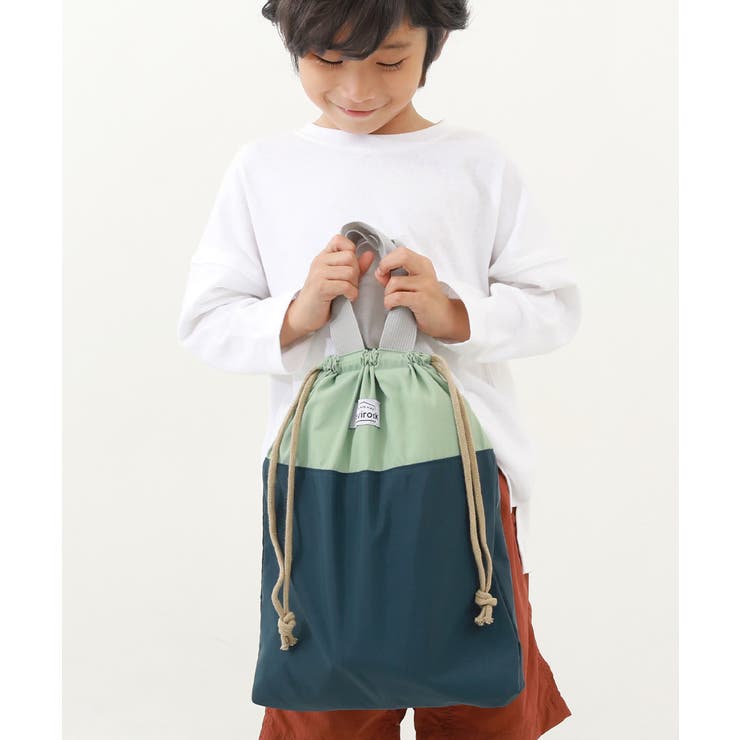 バイカラー持ち手付き巾着袋 子供服 キッズ[品番：VR000009611
