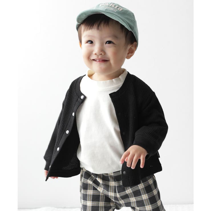 ブラック | UVカット ベビー ワッフルカーディガン | devirock