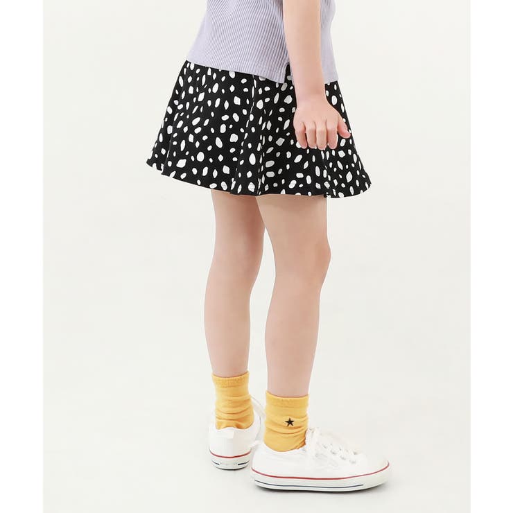 002-ブチ-ブラック | 【両側ポケット付き】1分丈 総柄スカッツ 子供服 | devirock