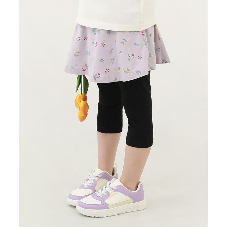 011-花-ライラック | 【両側ポケット付き】6分丈 総柄スカッツ 子供服 | devirock