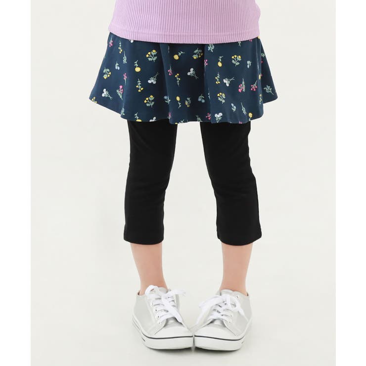 012-花-ネイビー | 【両側ポケット付き】6分丈 総柄スカッツ 子供服 | devirock
