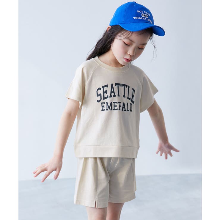 カレッジロゴ半袖セットアップ 子供服 キッズ[品番：VR000010013