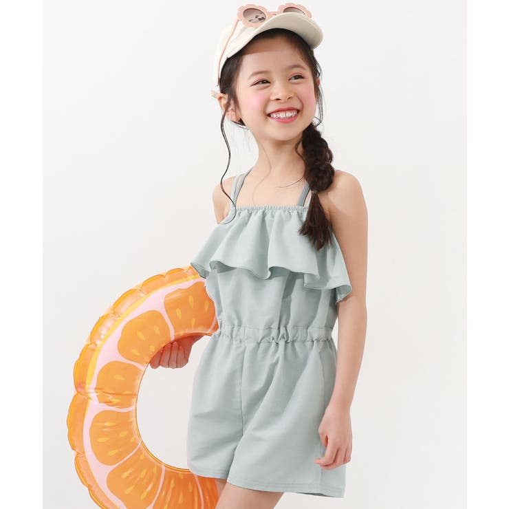 サックスブルー | UVカット サロペット付き セパレート水着 | devirock