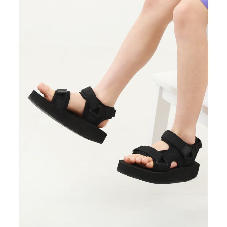 001-ブラック | ボリュームソール スポーツサンダル 子供服 | devirock