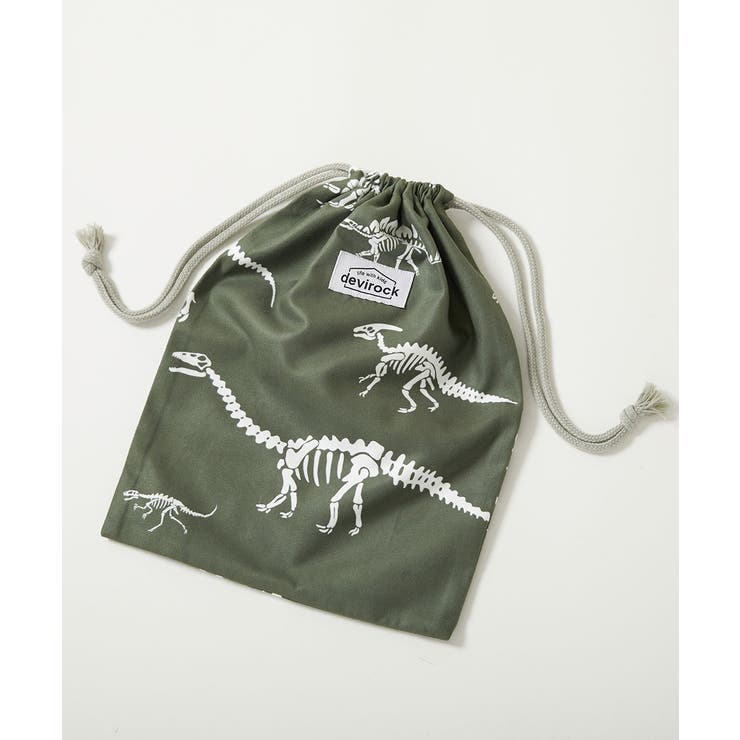 003-恐竜-カーキ | 濡れたものを収納できる 吸水速乾 タオル巾着 | devirock