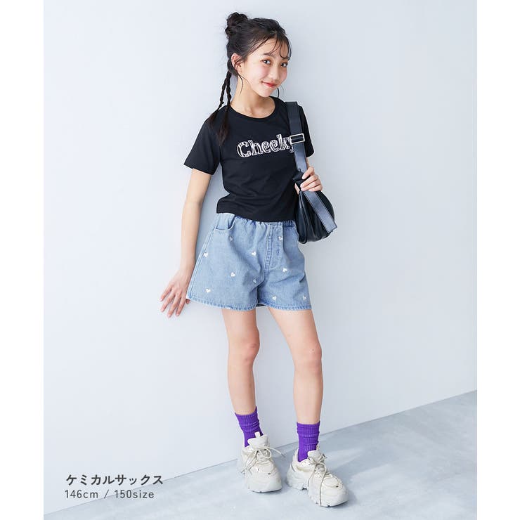 ハート刺繍 デニムショートパンツ 子供服[品番:VR000010416 ハート刺繍 デニムショートパンツ 子供服[品番:VR000010416