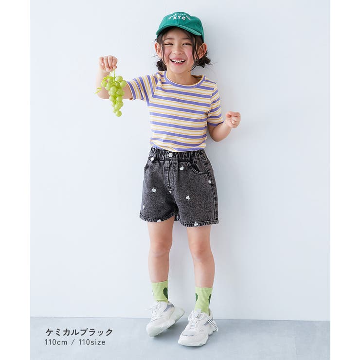 ハート刺繍 デニムショートパンツ 子供服[品番:VR000010416 ハート刺繍 デニムショートパンツ 子供服[品番:VR000010416