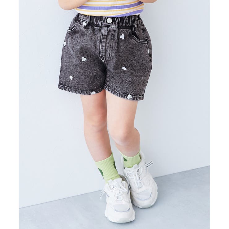 有名ブランド ハート刺繍 デニムショートパンツ 子供服[品番：VR000010416 パンツ
