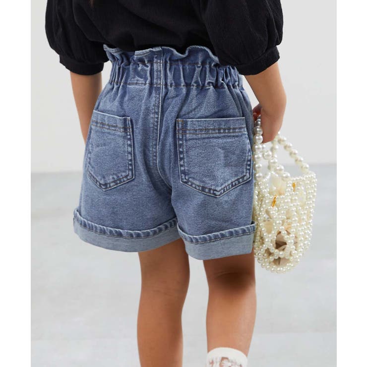 ケミカルネイビー | 楽デニム ハイウエスト フリルショートパンツ | devirock