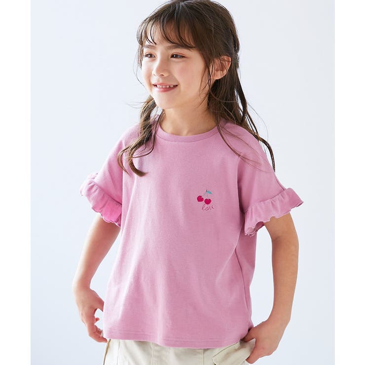 もちもちストレッチ ガールズワンポイント刺繍Tシャツ 子供服