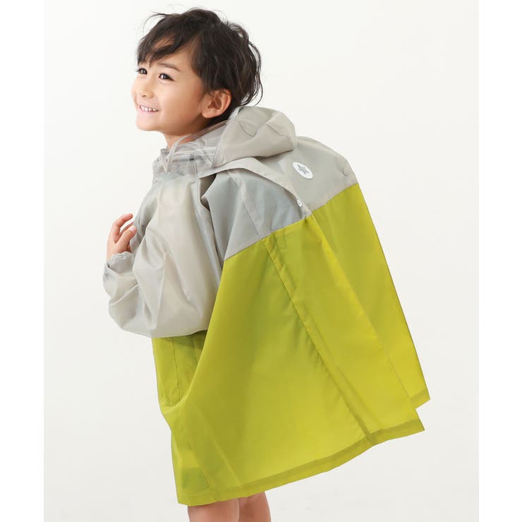 グレージュ | ランドセル対応 袖丈を調整できる 総柄＆バイカラーレインコート(リフレクター付き… | devirock