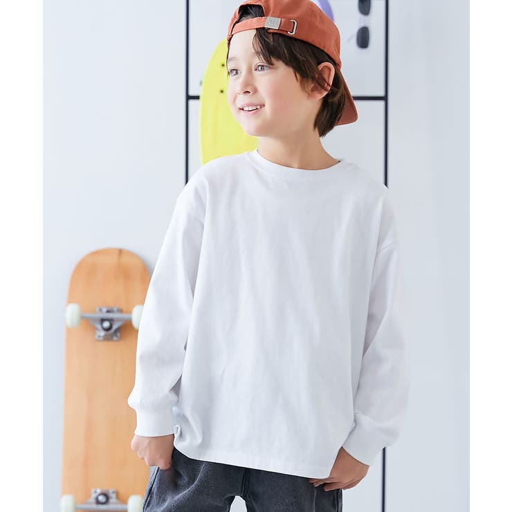 ホワイト | 綿100% お洗濯してもよれにくい無地ビッグシルエット 袖リブ長袖Tシャツ | devirock