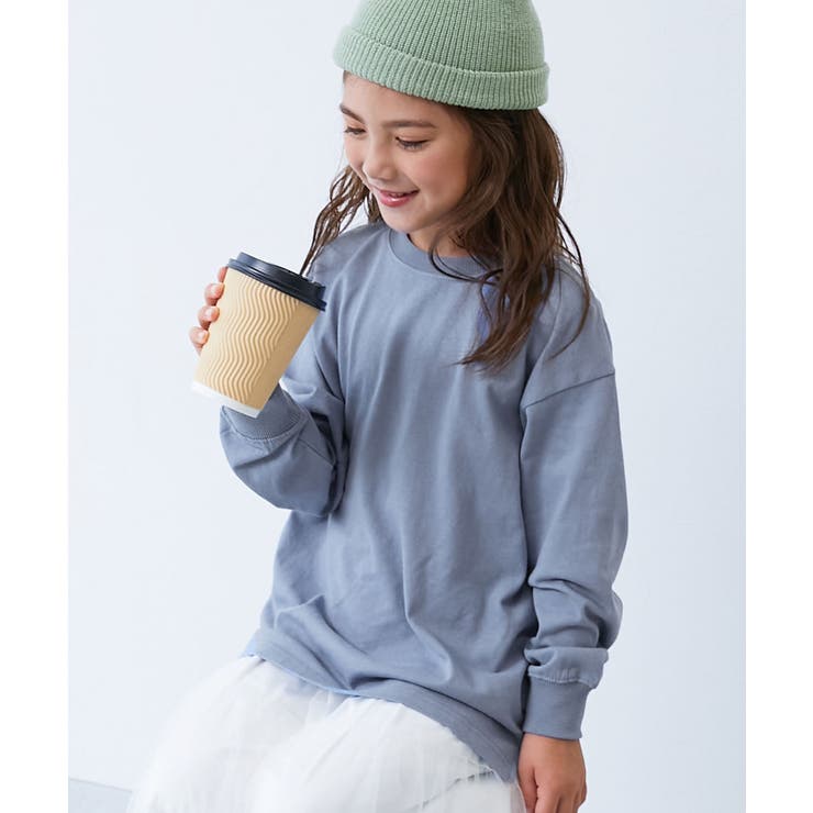 ソフトブルー | 綿100% お洗濯してもよれにくい無地ビッグシルエット 袖リブ長袖Tシャツ | devirock