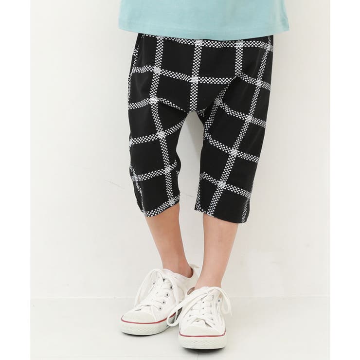 004-チェック-ブラック | ひざが隠れる 7分丈 デザインサルエルパンツ | devirock