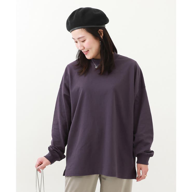 パープルグレー | 綿100% お洗濯してもよれにくいビッグシルエット 袖リブ大人長袖Tシャツ | devirock