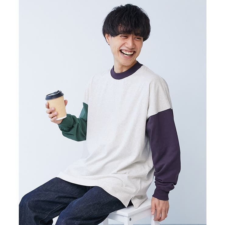 オートミール-Dグリーン | 綿100% お洗濯してもよれにくいビッグシルエット 袖リブ大人長袖Tシャツ | devirock