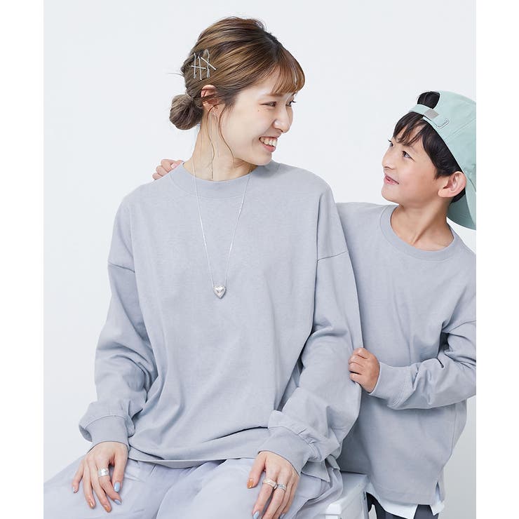 ストーンブルー | 綿100% お洗濯してもよれにくいビッグシルエット 袖リブ大人長袖Tシャツ | devirock