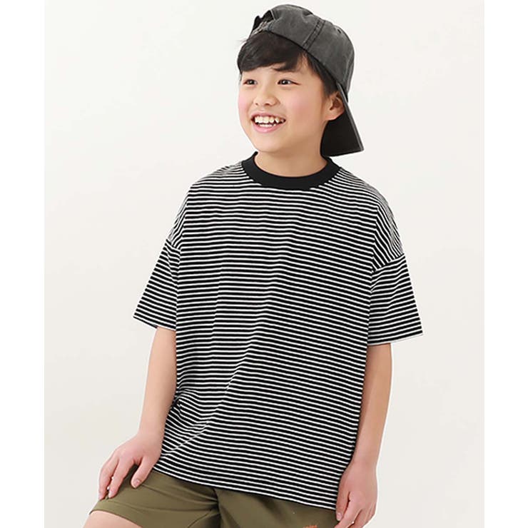 001-ブラック | 綿100%お洗濯してもよれにくい ビッグシルエット ボーダー半袖Tシャツ | devirock