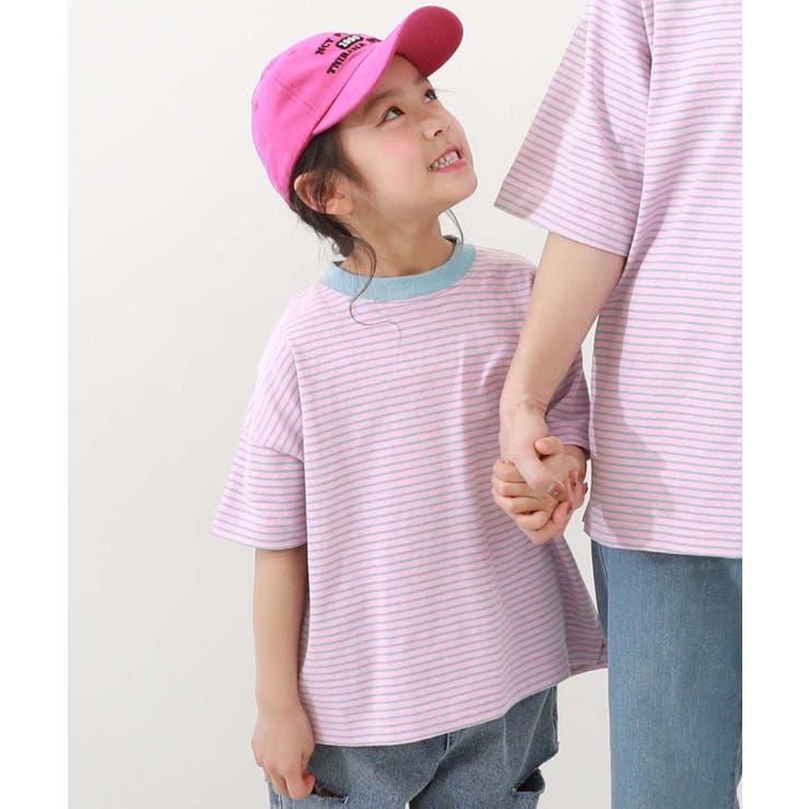 003-ピンク | 綿100%お洗濯してもよれにくい ビッグシルエット ボーダー半袖Tシャツ | devirock