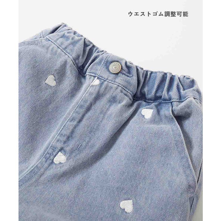 ハートと花がえらべる 刺繍 デニムワイドパンツ[品番：VR000010297