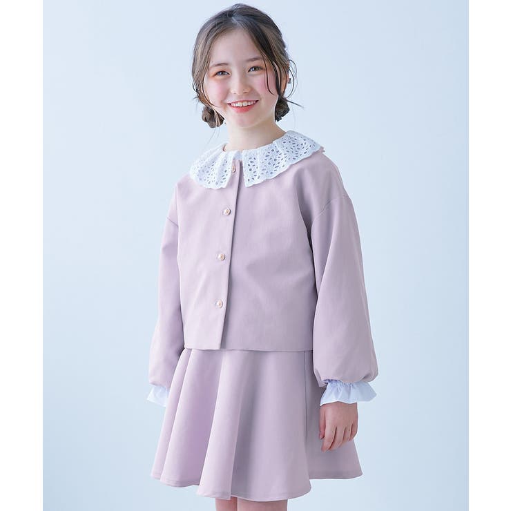 005-ライラック | フォーマル ガールズノーカラー 無地セットアップ | devirock