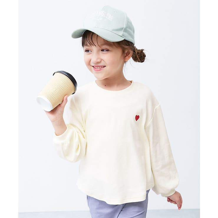 オフホワイト | もちもちストレッチ ガールズ ハート刺繍 | devirock