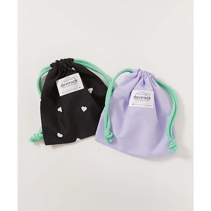 007-ハート-ライラック | 2枚セット速乾シワになりにくい バケット型巾着 小サイズ | devirock