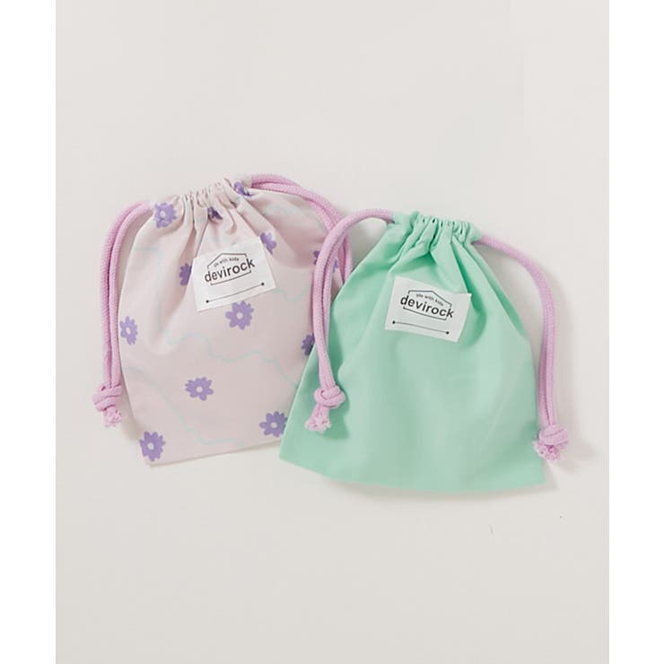 008-フラワー-ミントグリーン | 2枚セット速乾シワになりにくい バケット型巾着 小サイズ | devirock