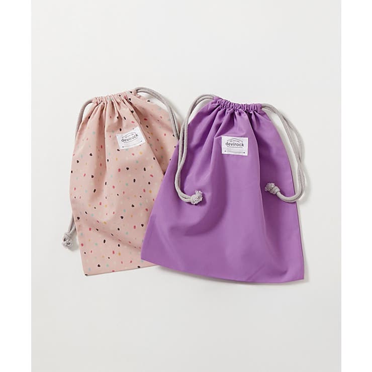003-ドット-ラベンダー | 2枚セット速乾シワになりにくい バケット型巾着 大サイズ | devirock