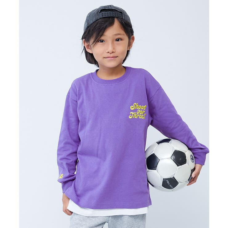 030-ロゴ2-バイオレット | 綿100% お洗濯してもよれにくい ビッグシルエット袖リブワンポイント刺繍アソー… | devirock