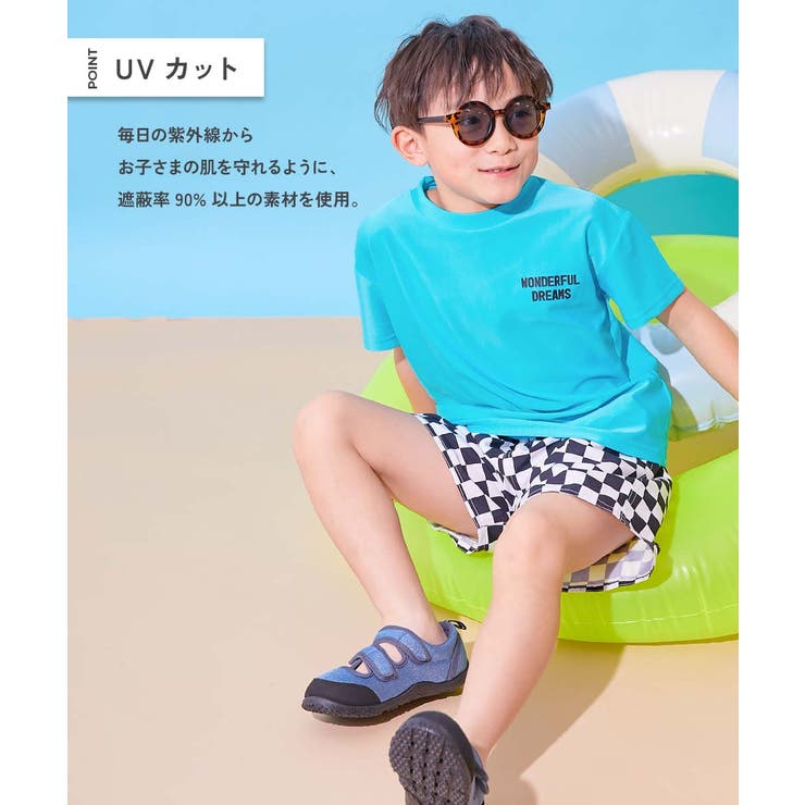 UVカット プリント半袖ラッシュガード＆総柄サーフパンツ セットアップ