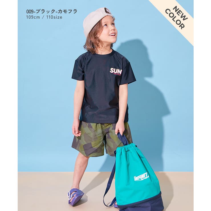 UVカット プリント半袖ラッシュガード＆総柄サーフパンツ セットアップ