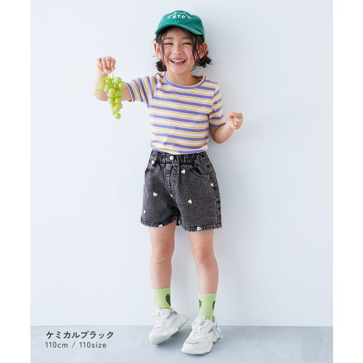 ハートと花がえらべる 刺繍 デニムショートパンツ[品番：VR000010416