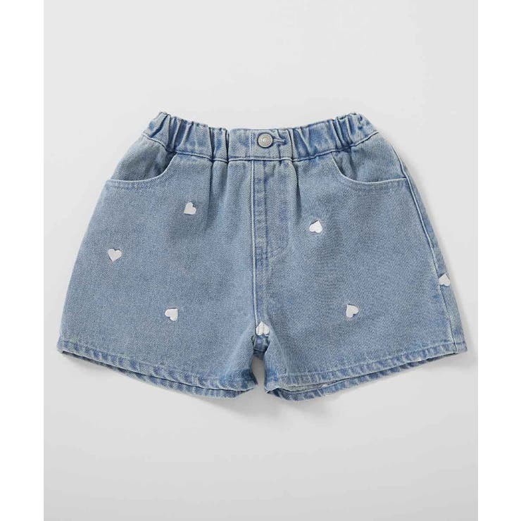 ハートと花がえらべる 刺繍 デニムショートパンツ[品番：VR000010416