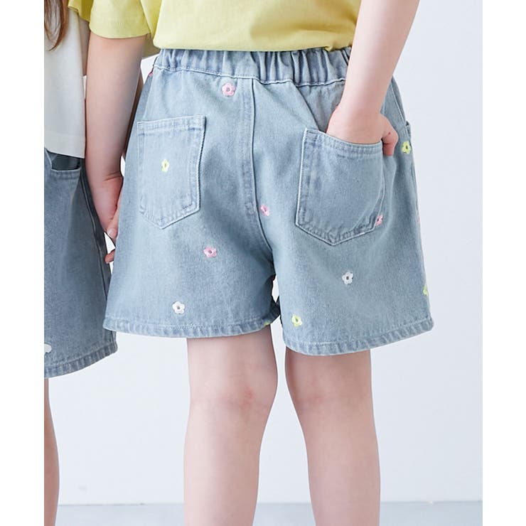 ハートと花がえらべる 刺繍 デニムショートパンツ[品番：VR000010416