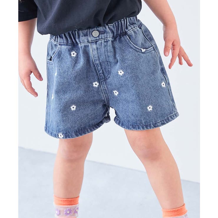 ハートと花がえらべる 刺繍 デニムショートパンツ[品番：VR000010416