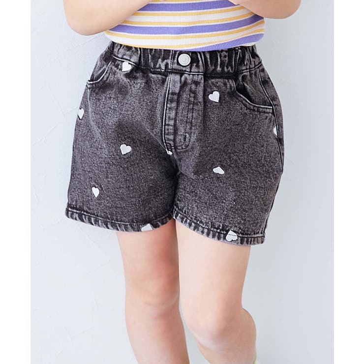 ハートと花がえらべる 刺繍 デニムショートパンツ[品番：VR000010416