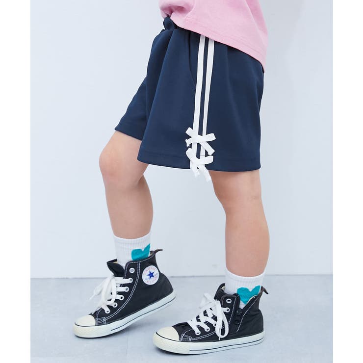 ネイビー | リボン付き サイドラインショートパンツ 子供服 | devirock