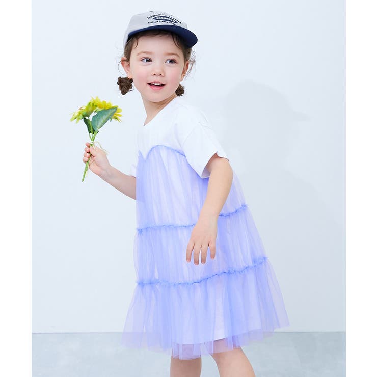 Sバイオレット | ふんわり チュールドッキングワンピース 子供服 | devirock