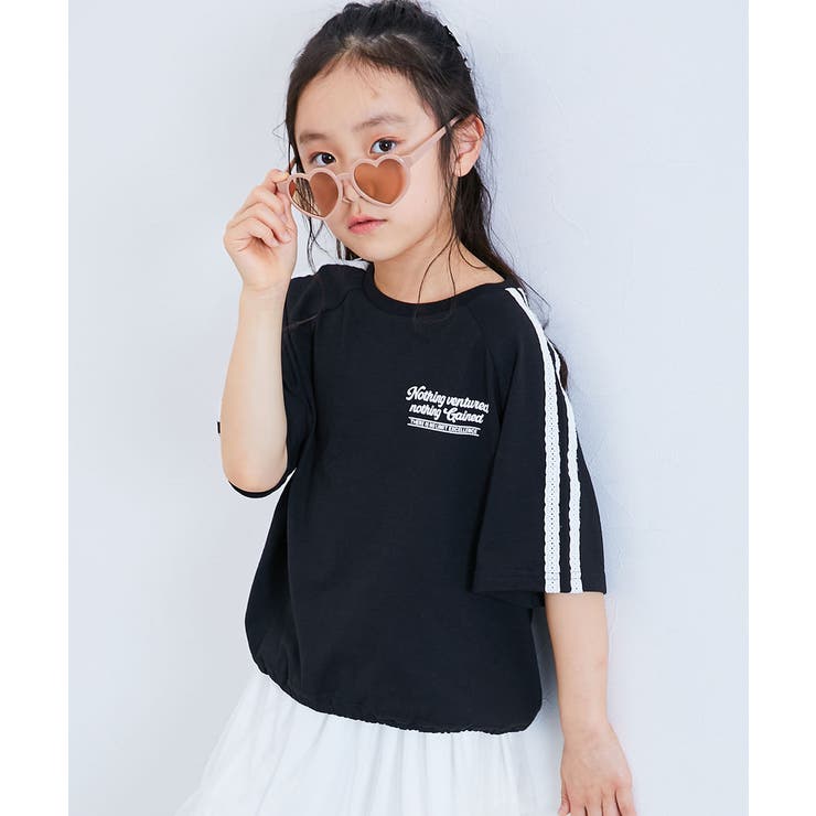 010-ライン-ブラック | えらべるデザイン ガールズ 半袖Tシャツ | devirock