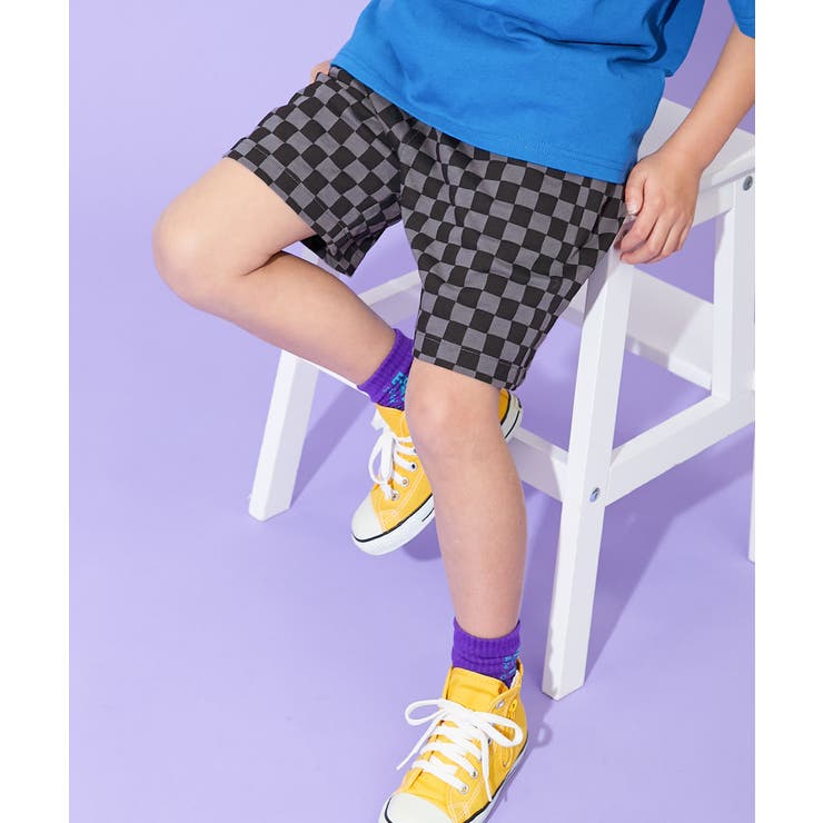 010-チェック-チャコール | デザインいろいろ 無地ワンポイント＆総柄 ミニ裏毛ハーフパンツ | devirock