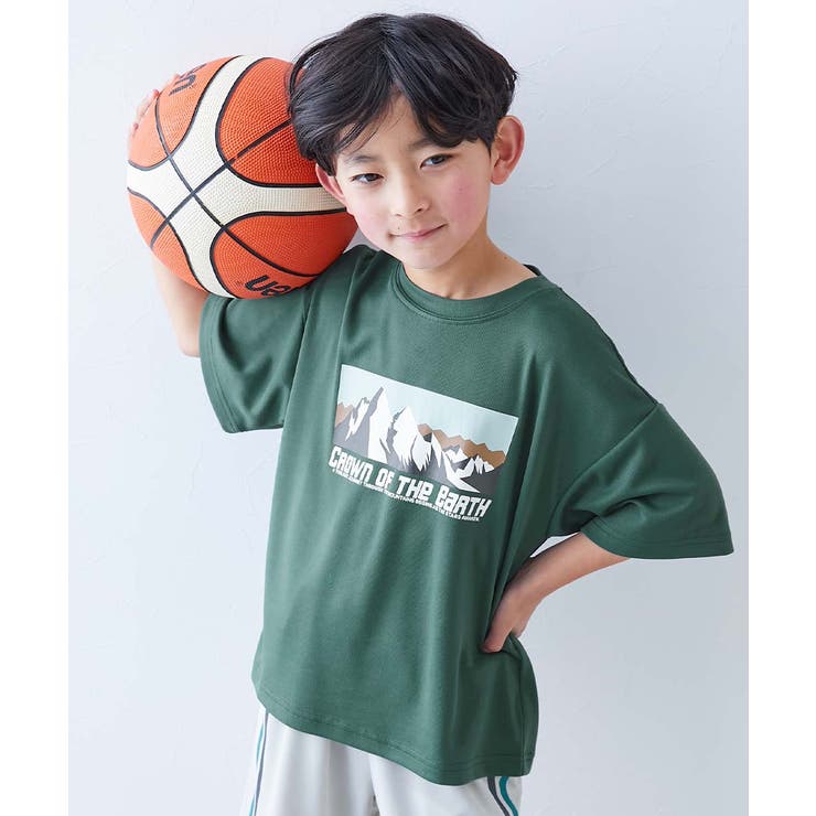 016-山-Dグリーン | 涼感サラッとメッシュ×デビラボ プリント 半袖Tシャツ | devirock