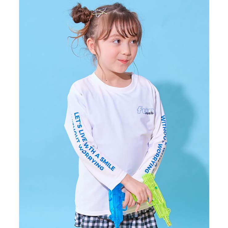 012-袖ロゴ-ホワイト | UVカット Tシャツ型 長袖ラッシュガード | devirock