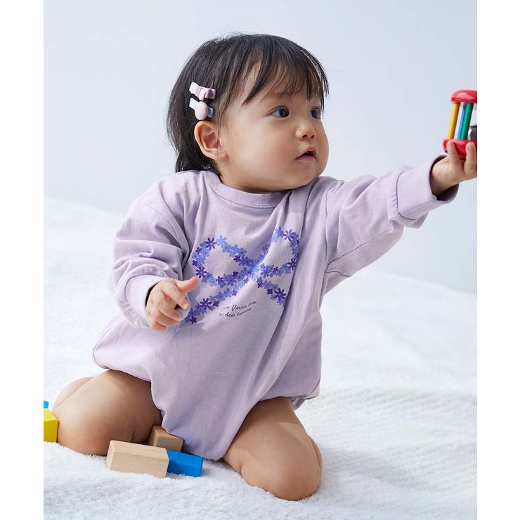 006-リボン-ライラック | 綿100％デビラボ プリントゆったり 長袖ロンパース | devirock