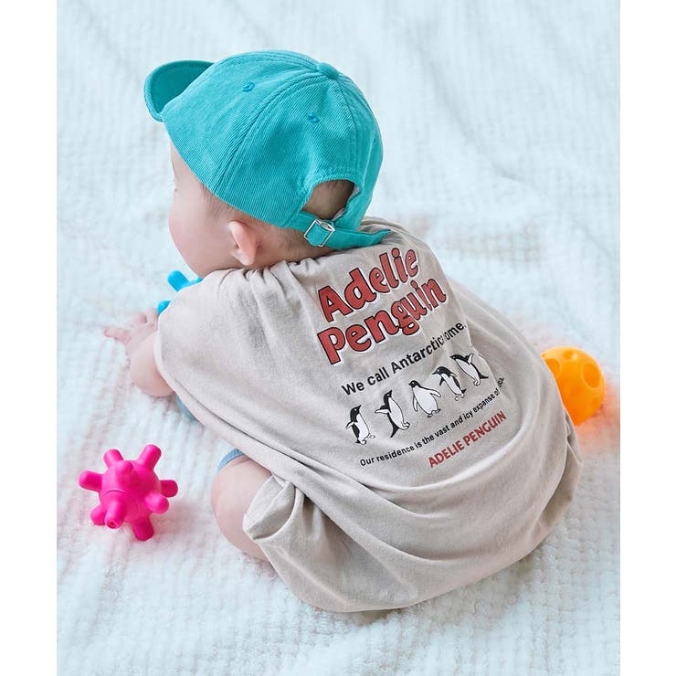 007-ペンギン-Lグレー | 綿100％ デビラボ プリント半袖ゆったりロンパース | devirock