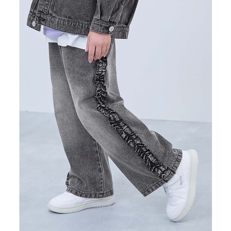 002-ケミカルグレー | サイドフリル デニムパンツ 子供服 | devirock