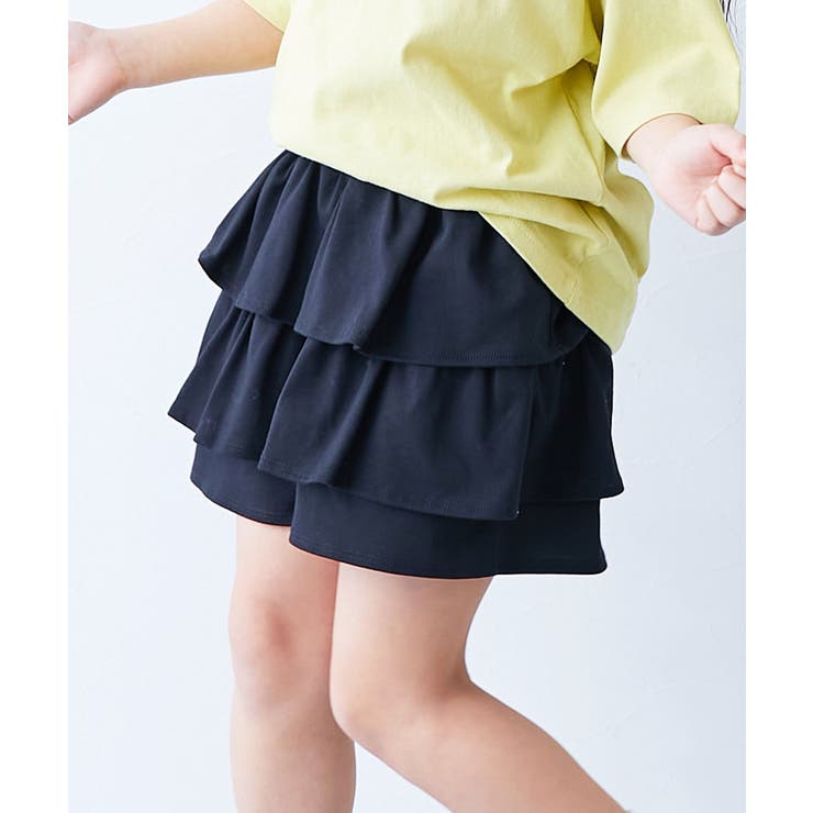 001-ブラック | 片側ポケット付き 1分丈 ティアードスカパン | devirock