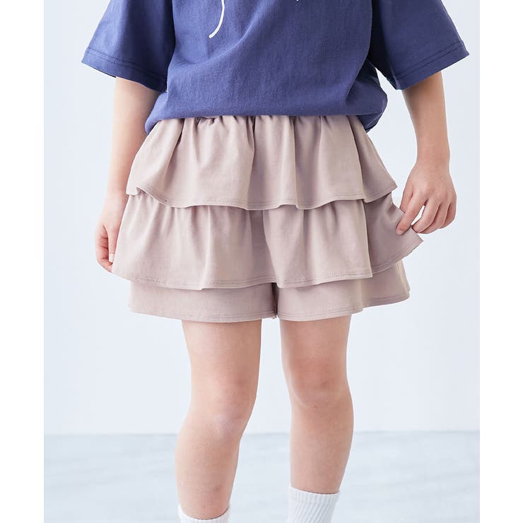 003-ピンクベージュ | 片側ポケット付き 1分丈 ティアードスカパン | devirock