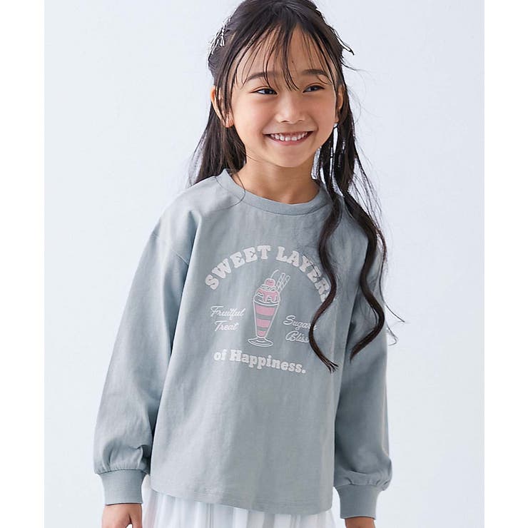 006-パフェ-セージ | 綿100％ デビラボガールズ プリント長袖Tシャツ | devirock